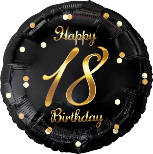 Fóliový balónek Happy 18th Birthday, černý se zlatým potiskem