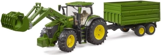 Bruder traktor John Deere 7R 350 s čelním nakladačem a tandemovým sklápěcím přívěsem