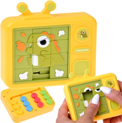 Dvoustanná senzorická ukládanka dinosaurus – posuvné puzzle a barevný labyrint - 1 kus