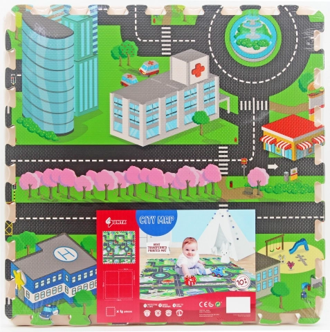 Měkké pěnové puzzle město na podlahu 118 × 118 cm