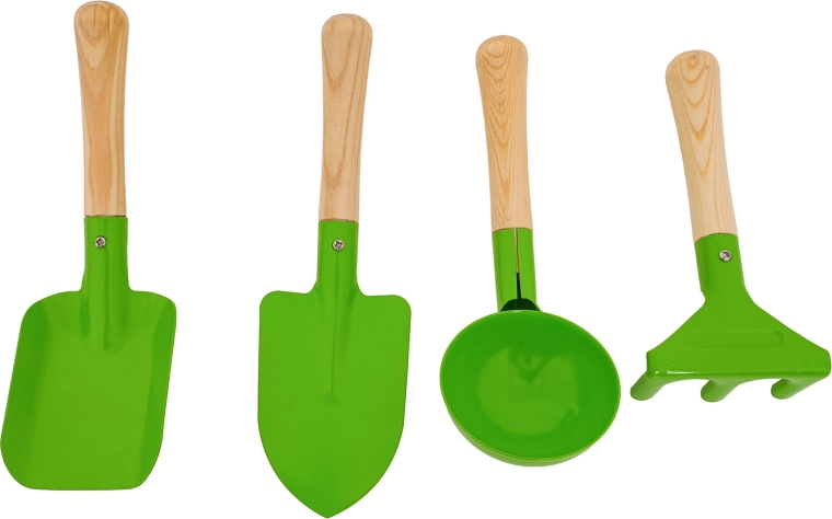 Odolné kovové nástroje s dřevěnými rukojeťmi