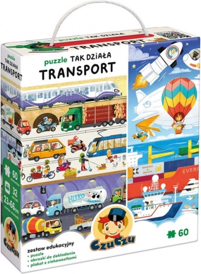 Puzzle Jak funguje doprava – vzdělávací sada 60 dílků s plakátem a hledačkou