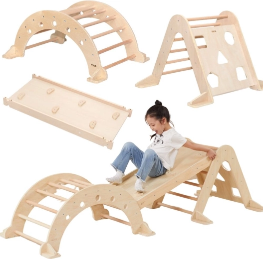 viga montessori domácí hřiště 3v1: piklerův trojúhelník, houpačka a oboustranná skluzavka