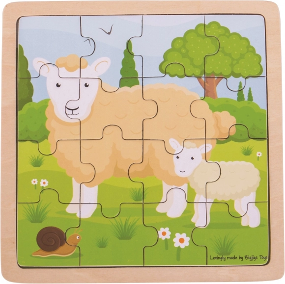 Dřevěné rámové puzzle ovečka s jehňátkem BIGJIGS TOYS, 18 dílků