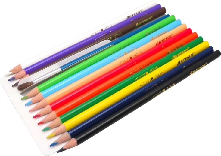 Akvarelové pastelky Color Plus – sada 12 barev se štětcem a ořezávátkem