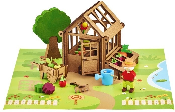 Jeujura dřevěná stavebnice zahradní skleník 40 dílů
