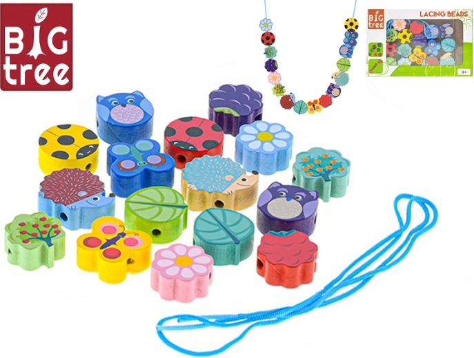 Dřevěné navlékací korálky Big Tree – sada 17 dílků