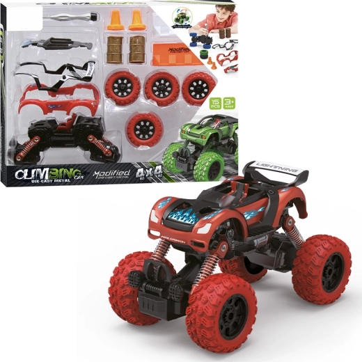 Stavebnice auto 4WD 1:32 s pull-back pohonem, 15 dílků