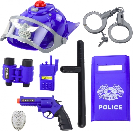 policejní sada pro děti – helma, pistole, pouta a doplňky, 9 dílů