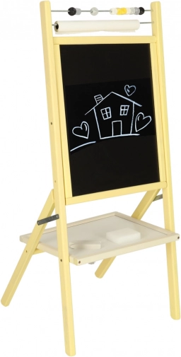 Dřevěná oboustranná magnetická tabule s křídovou stranou, počítadlem a papírem 46 × 43 × 89 cm