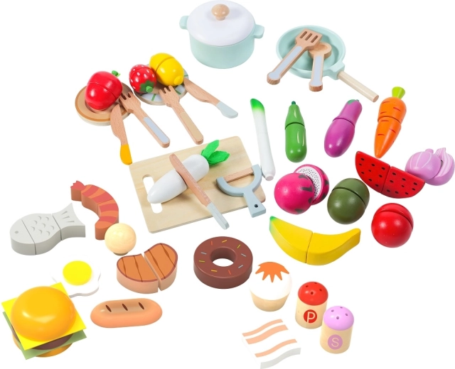 2Kids Toys dřevěná sada potravin do dětské kuchyňky (42 dílů)