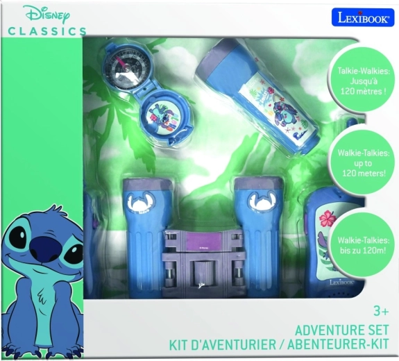 Dětská průzkumnická sada LEXIBOOK STITCH – vysílačky, dalekohled, baterka a kompas