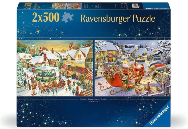 Ravensburger puzzle vánoční trh a štědrovečerní večeře se Santou 2×500 dílků