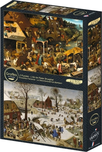 Puzzle vlámská přísloví a sčítání lidu v betlémě 2×500 dílků