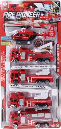 Hasičský set – autíčka na zpětné natažení 17 cm, 5 ks