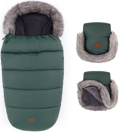 Petite&Mars set zimní fusak Comfy 4v1 a rukavice na kočárek Furry veritable khaki
