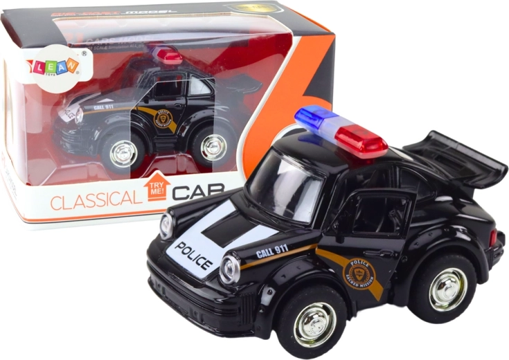 Klasické černé policejní auto 1:38 s osvětlením a zvukem