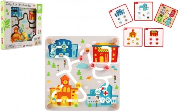 Dřevěný edukační labyrint 2v1 město a recyklace CLASSIC WORLD 30 × 30 cm