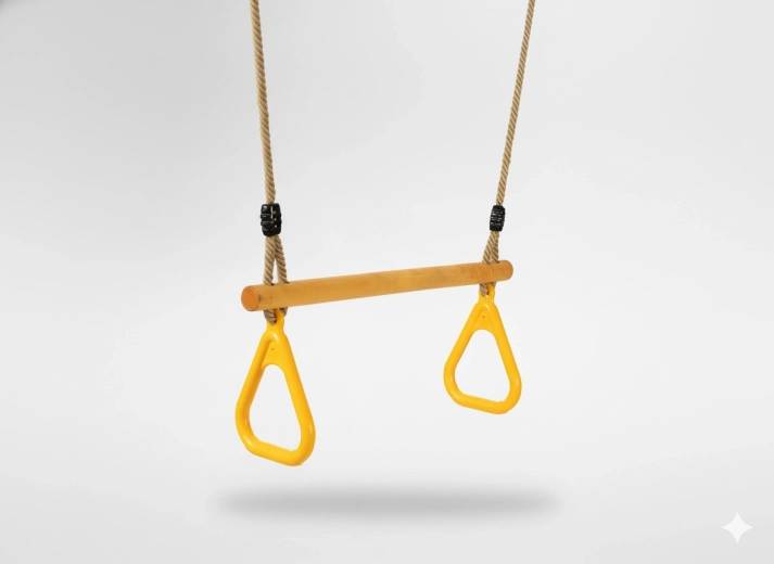 Dřevěná trapezová houpačka pro děti s trojúhelníkovými úchyty 3,5 × 40 × 110 cm