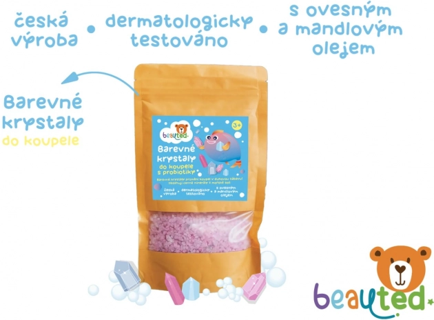 Barevné krystaly do koupele s probiotiky v uzavíratelném sáčku