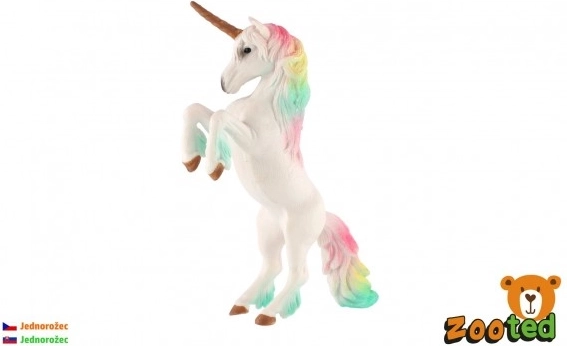 Bílý jednorožec s duhovou hřívou, plastová figurka 18 cm