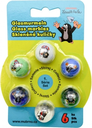 Sada skleněných kuliček krtek mix 6 ks