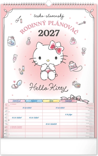 Notique nástěnný rodinný plánovací kalendář Hello Kitty XL 2027 33 × 46 cm
