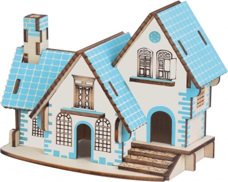 Dřevěné 3D puzzle – modrý dům