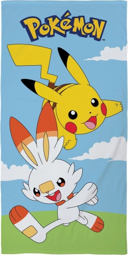 Plážová osuška Pokémon Pikachu a Scorbunny 70 × 140 cm