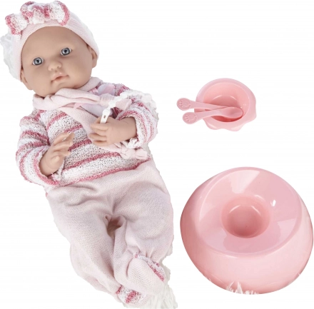 Panenka miminko v růžovém overalu 40 cm s doplňky