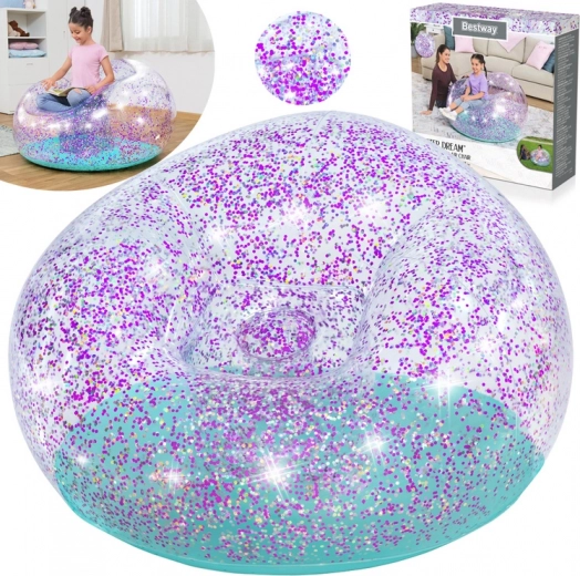 Nafukovací třpytivá pufa BESTWAY Glitter Dream 112 × 114 × 66 cm