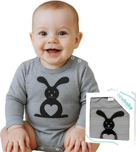 Kojenecké body s dlouhým rukávem NEW BABY Zvířátko Zajíček, šedé