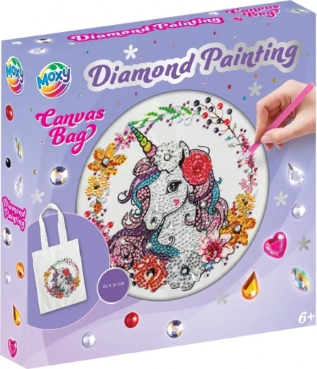 Diamantové malování – plátěná taška Jednorožec 25 × 31 cm