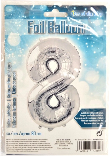 Fóliový balónek číslo 8 stříbrný 80 cm