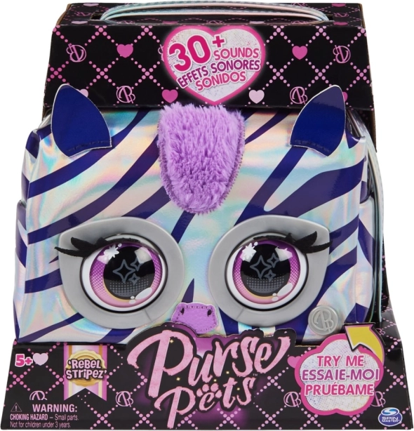Metalická interaktivní kabelka Purse Pets zebra
