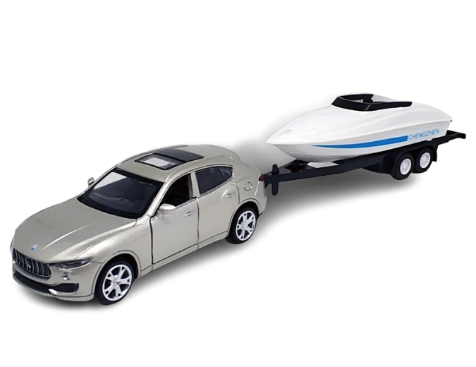 Kovový model Maserati Levante SUV s přívěsem pro člun 1:43