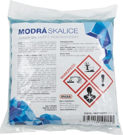 Modrá skalice 500 g (síran měďnatý pentahydrát) pro bazény a dřevo