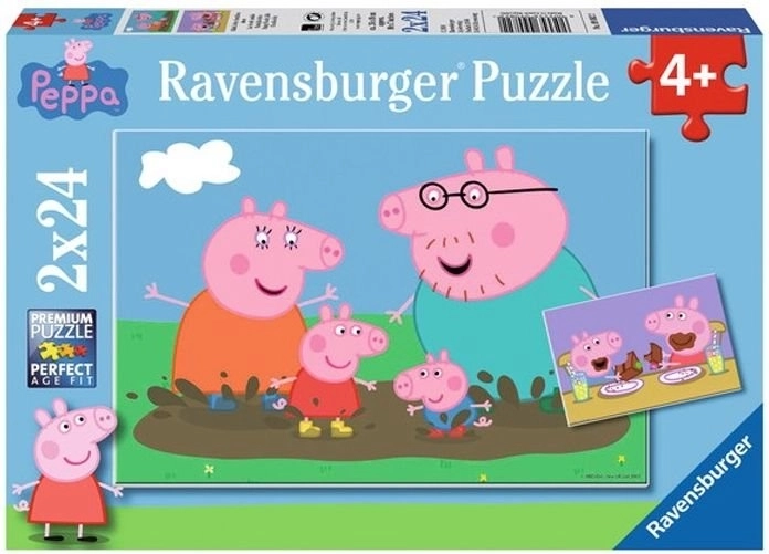 Puzzle 2x24 dílků Prasátko Peppa Zábava v blátě