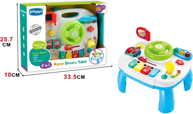 Dětský interaktivní volant se světlem a zvukem na stolku