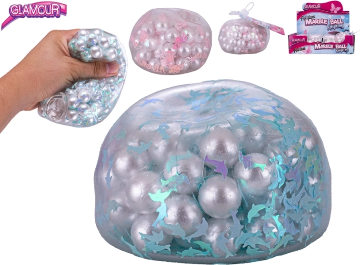 Antistresový glamour míček s křupajícími kuličkami 9,5 cm