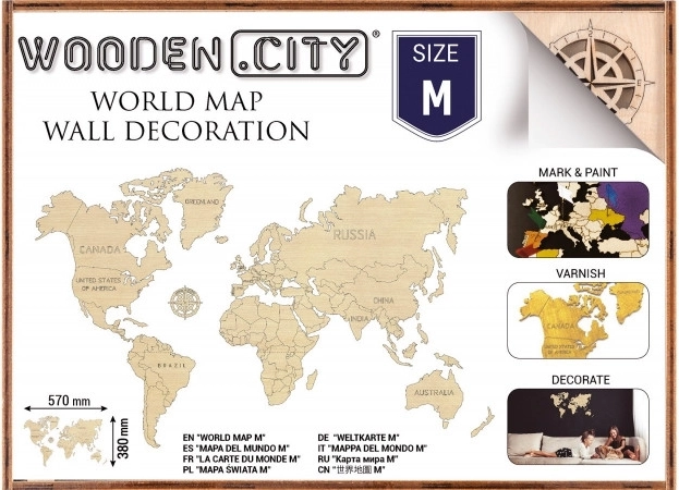 Dřevěná mapa světa M 57 × 38 cm WOODEN CITY