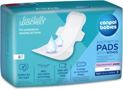 Poporodní vložky s křidélky na noc CANPOL babies, 8 ks