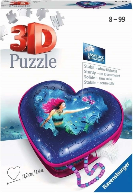 RAVENSBURGER 3D puzzle srdce mořská panna – šperkovnice, 54 dílků