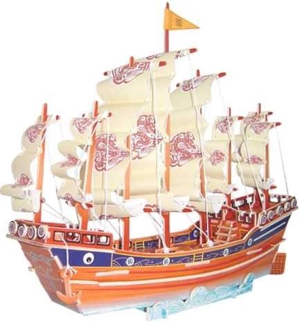 Dřevěné 3D puzzle Barevná plachetnice
