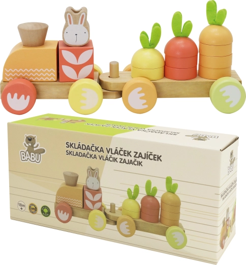 Babu skládací dřevěný vláček se zajíčkem – jednovagónový