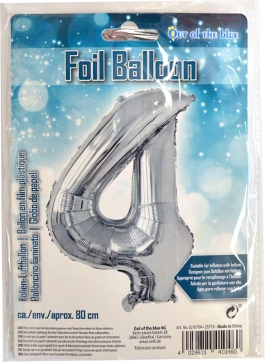 Fóliový balónek číslo 4 stříbrný 80 cm
