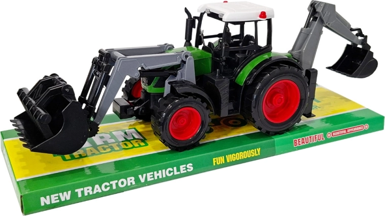 Stavební stroj – traktor s čelním nakladačem a zadním rypadlem