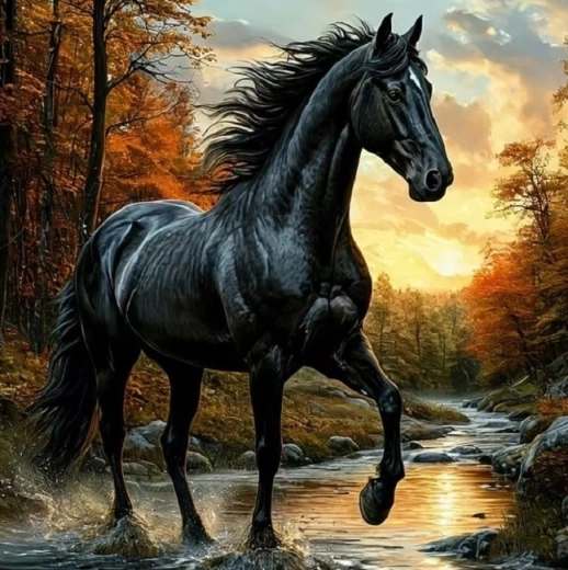 Norimpex diamantové malování černý kůň v potoce 30 × 40 cm