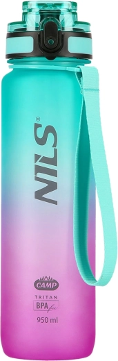 Tritanová láhev na vodu NILS Camp 950 ml se sítkem – zeleno‑růžová