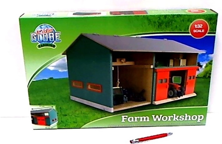 Kids Globe farmářská dílna a garáž ze dřeva s otevírací střechou 1:32